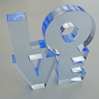 LOVE Schriftzug | zweireihig | "Sandwich" aus klarem und transparent-blauem Acrylglas | 120 mm hoch