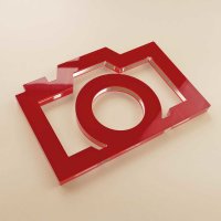 Kamera - stilisiert | &quot;Sandwich&quot; aus klarem und rotem Acrylglas | ca. 217 mm lang